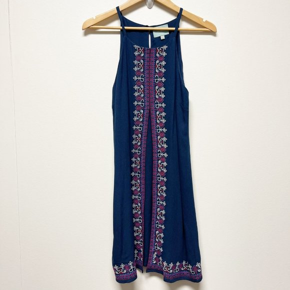 SKIES ARE BLUE Women's 100% Rayon Navy Embroidered Dress Size S - Picture 1 of 9